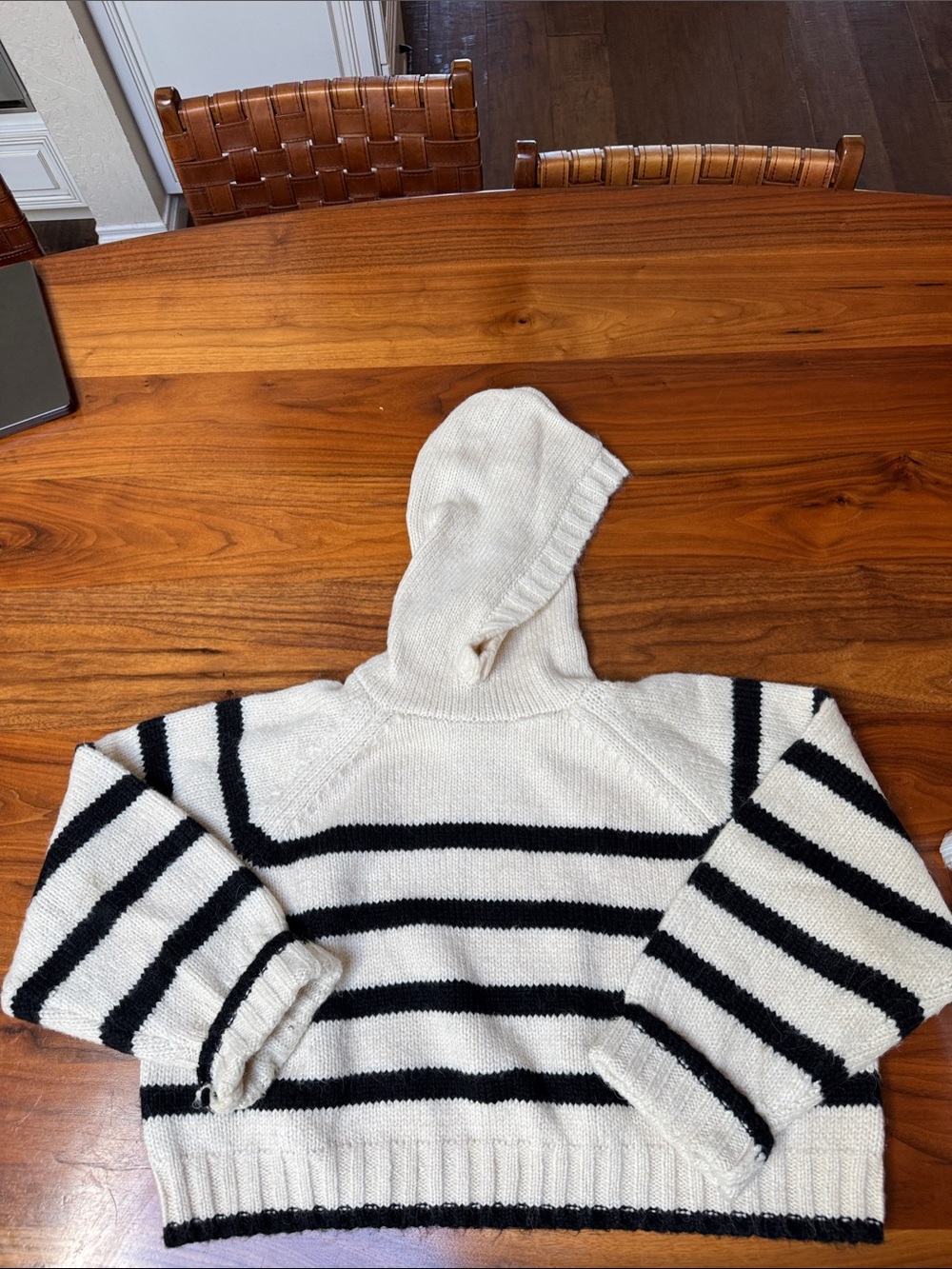 Striped Hooded Sweater - Cream and Black